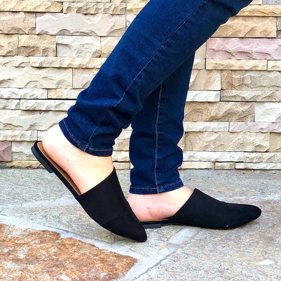 FINAL SALE! Black Vegan Suede Mule Flats - Picture 4 of 10
